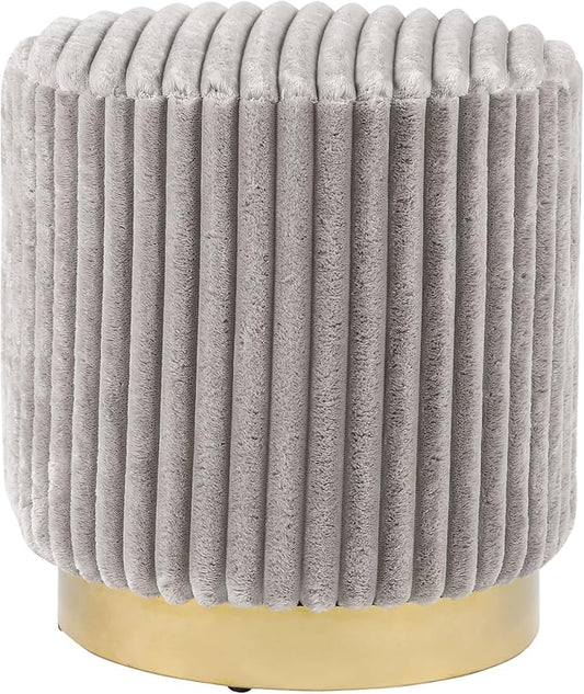 Furniture of America Vail Modern 17-inch Upholstered Ottoman with Channel Tufting and Gold Stainless Steel Base, Vanity Stool Chair, Small Foot Stool for Bedroom, Living Room, Entryway, Grey