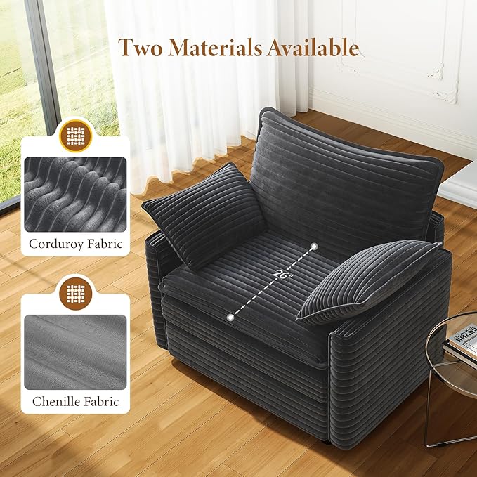 Vesgantti 40" Single Seat Sofa, Comfy Cloud Couch Deep Seat Upholstered Couch Corduroy Modern Sofa with Armrest Pillow, Easy Assembly for Living Room, Bedroom and Apartment, Gray | Sink-in Comfort, Height Adjustable, Easy Rearrangement, Extra-deep Otto...