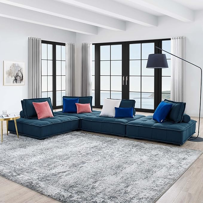 Modway Saunter, 4-Piece Sectional Sofa, Azure
