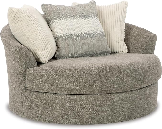 Signature Design by Ashley Creswell Transitional Round Upholstered Oversized Swivel Accent Chair, Gray