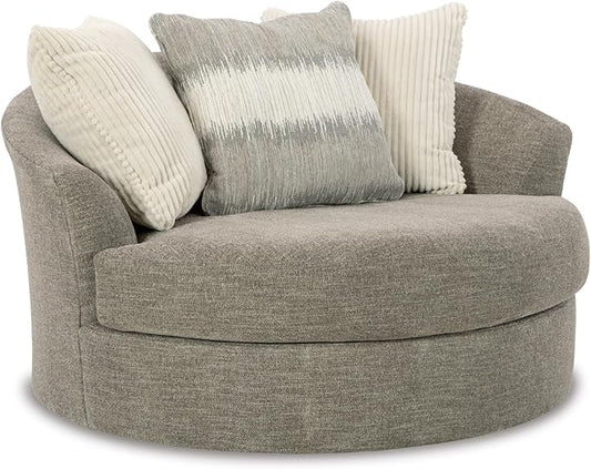 Signature Design by Ashley Creswell Transitional Round Upholstered Oversized Swivel Accent Chair, Gray