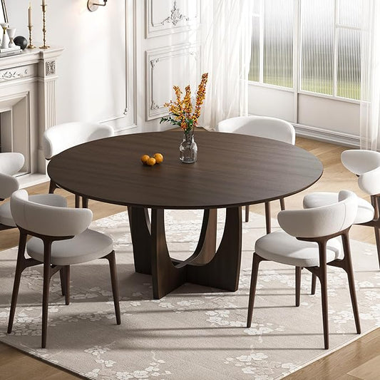 Casaphoria 59" Round Dining Table for 8 with Scratch-Resistant Top & Cross Arched Legs – Modern Farmhouse Kitchen Table for Dining Room, Living Room, Bar, Easy Assembly, Walnut