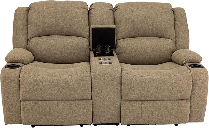 RecPro Charles Powered Double RV Wall Hugger Recliner Sofa | Loveseat | Furniture - Cloth (Oatmeal, 67")