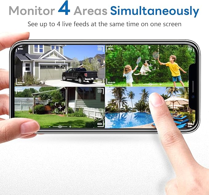4K UHD Security Cameras Wireless Outdoor Solar Powered,5G & 2.4G WiFi Compatible,No Subscription,Encrypted Local Storage(with 32GB Memory Card),8MP Outside Cameras for Home Security,4Cam-Kit