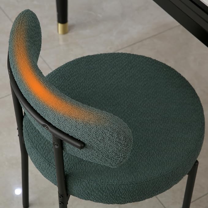 DYHOME Boucle Dining Chairs Set of 4, Upholstered Kitchen Dining Room Chairs, Side Chairs with Thick Cushions and Metal Legs for Kitchen Living Room, Green
