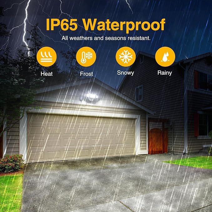 Onforu Plug in Flood Light,60W 6000LM Dusk to Dawn Outdoor Lighting,with Remote,IP65 Waterproof,3 Adjustable Heads Light for Garage Yard