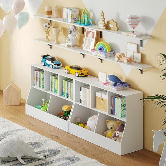 DINZI LVJ Toy Storage Organizer, Kids Bookshelf, Wood Toy Storage Cabinet, 5 Cubby Children Bookcase, 43.3" L Toddler Book Shelf for Playroom, Living Room, Nursery, Hallway, School, White