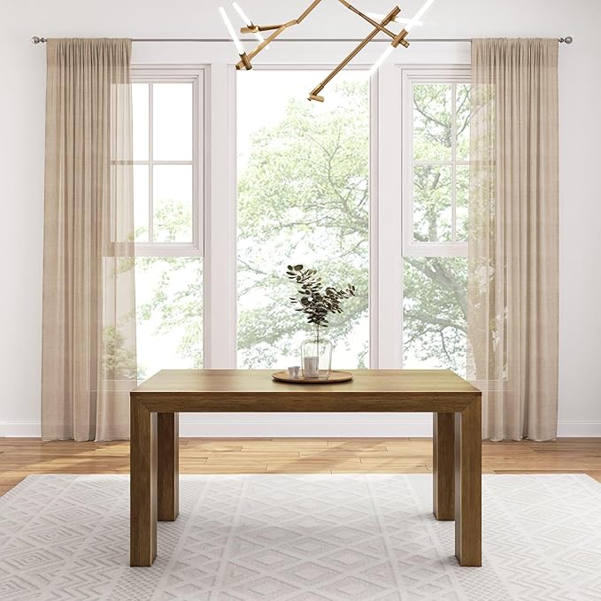 Plank+Beam 60 Inch Dining Table, Solid Wood Kitchen Table, Large Wooden Rectangular Dinner Table for Dining Room, Home Office, Living Room Furniture, Easy Assembly, Pecan Wirebrush