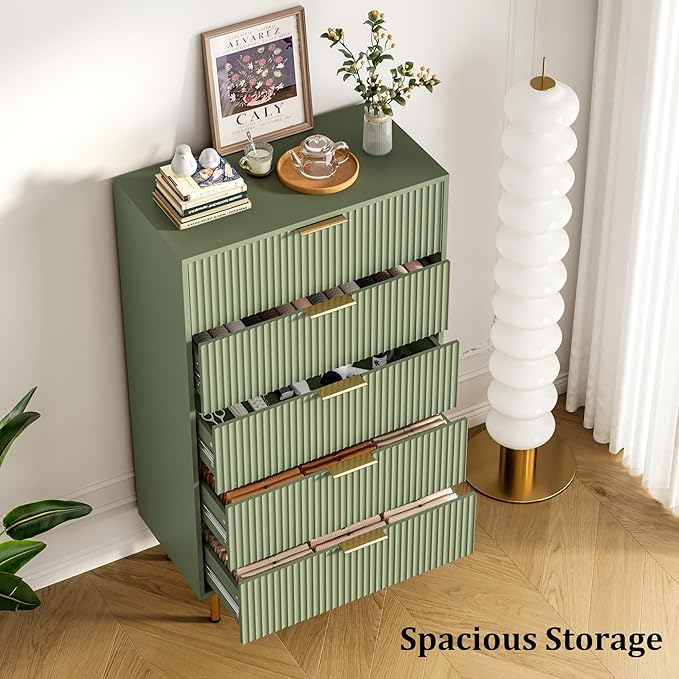 GAOMON 5 Drawer Dresser,Fluted Dresser for Bedroom,47.9" Tall Dressers Chest of Drawers,Wood Tall Dressers with Metal Handle for Closet, Living Room, Entryway