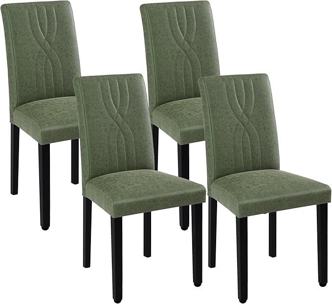 VECELO Upholstered Dining Chairs Set of 4, Modern PU Leather and Solid Wood Legs & High Back for Kitchen/Living Room- Green