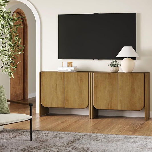 Nathan James Jacala Mid Century Modern Entryway Storage Cabinet with Doors, Living Room Accent Cabinet with Wood Frame, Light Brown Set of 2