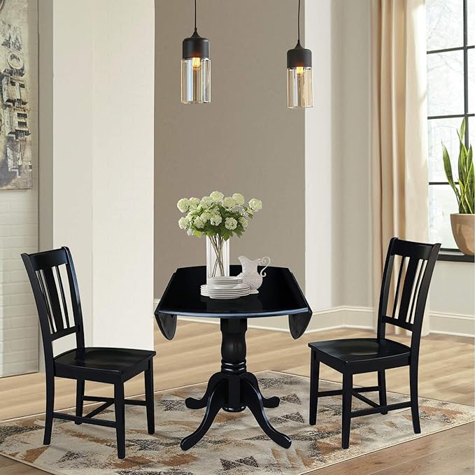 International Concepts 42" Dual Drop Leaf 2 San Remo Chairs Dining Table, Black