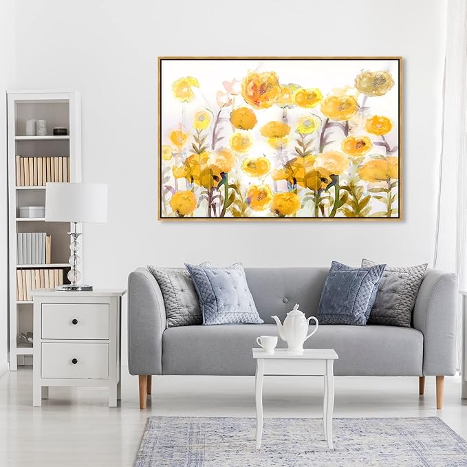 The Oliver Gal Artist Co. Floral and Botanical Wall Art Framed Canvas Prints 'Bella Garden Poppy Yellow' Gardens
