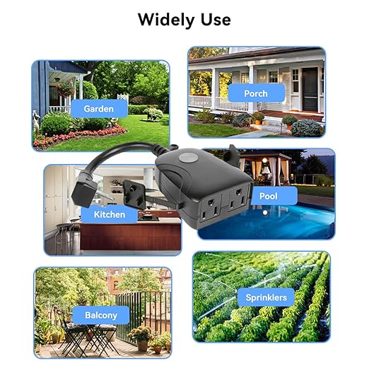 Smart Outdoor WiFi Plug, Smart Plug with Remote Control App Timer Function IP53 Waterproof for Home Garden Pool Kitchen Balcony