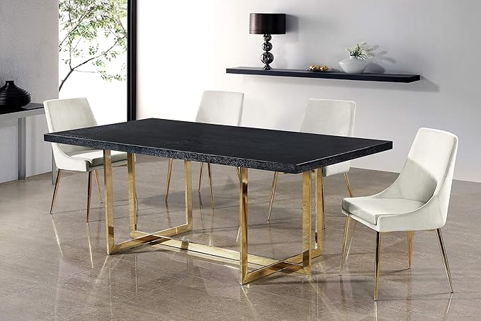 Meridian Furniture Karina Collection Modern | Contemporary Velvet Upholstered Dining Chair with Sturdy Metal Legs, Set of 2, 19.5" W x 21.5" D x 33.5" H, Cream