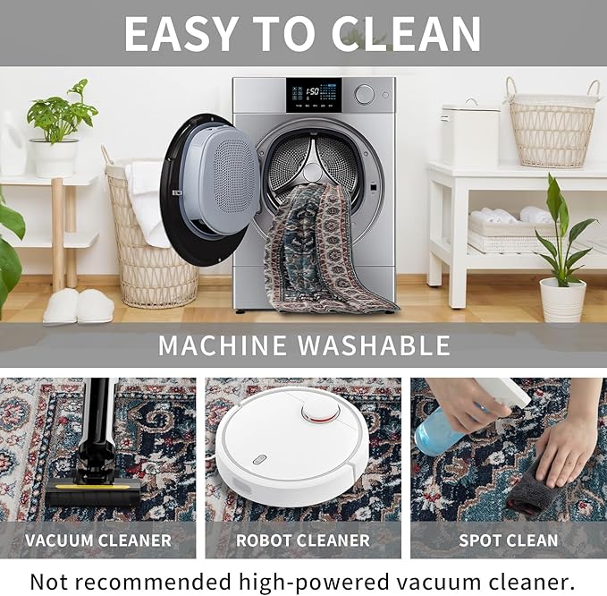 Easy-Going Round Rug 6ft Area Rug Medallion Distressed Washable Circle Rugs for Living Room Non-Slip Bedroom Rug Low Pile Lightweight Vintage Retro Throw Rug for Dining Room Kitchen Office, Teal Brick