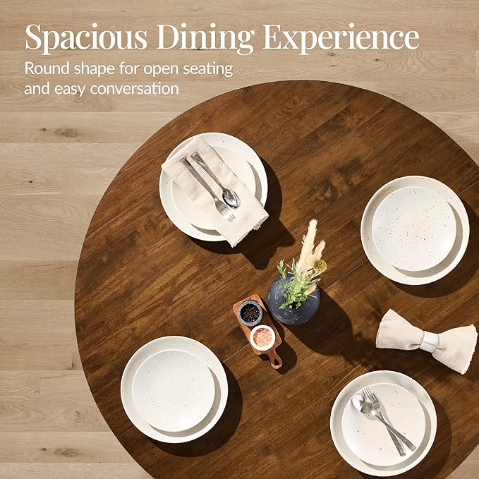 Best Choice Products Solid Wood Dining Table for 4-6, Kitchen Table, 47" Round Table, Modern Farmhouse, Space Saving for Dining Room, Kitchen, Or Living Room, Easy Assembly - Walnut