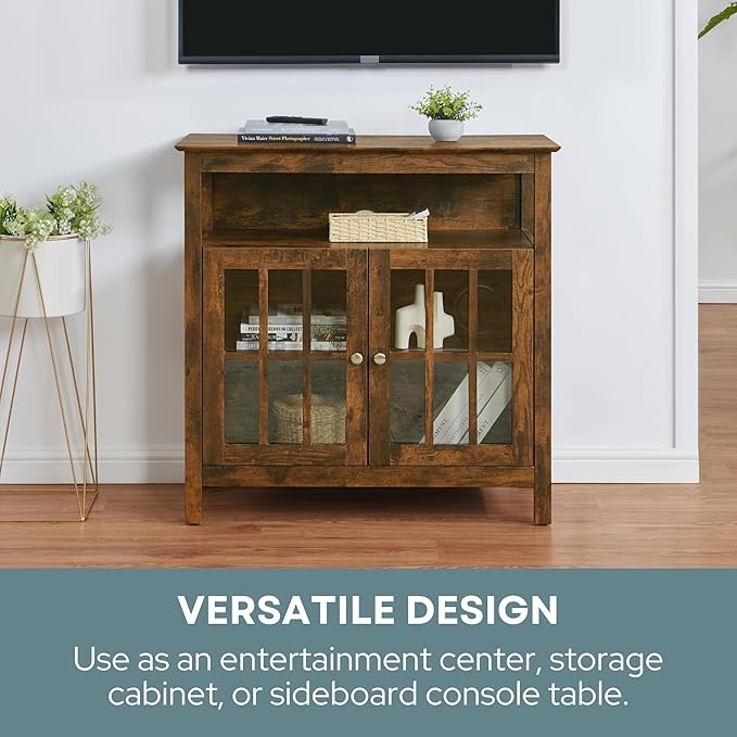 Convenience Concepts Big Sur Highboy TV Stand 36" - Modern Entertainment Center For TVs up to 40", Storage Cabinet for Dining, Living Room, & Entryway, Console Hall Table with Shelves, Barnwood