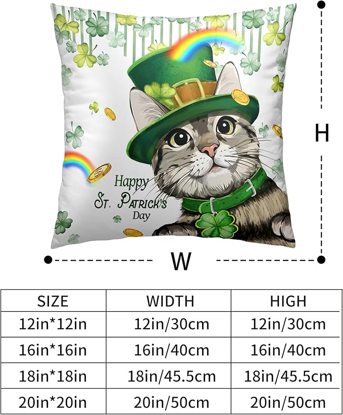 Happy St Patricks Day Pillows Covers 20x20 Pack of 2 Lucky Cat Clover Pillow Covers Rainbow Gold Coin Shamrock Decorative Pillow Cases Cushion Case for Living Room Couch Sofa