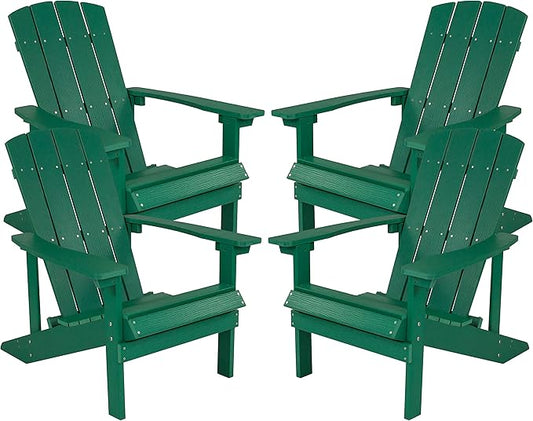 Flash Furniture Charlestown Poly Resin Adirondack Chair - Green - All Weather - Indoor/Outdoor - Set of 4