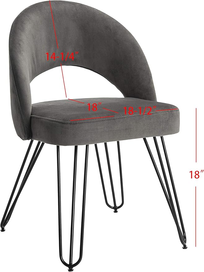 Safavieh Home Jora Retro Dark Grey Velvet and Matte Black Side Chair, Set of 2
