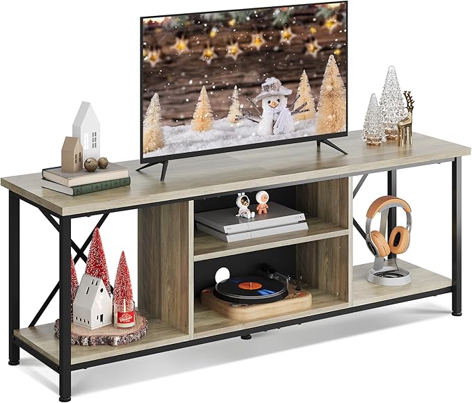 WLIVE Industrial TV Stand for Up to 65 inch TV, Heavy-Duty Metal Frame Entertainment Center with Adjustable Shelves & Cable Management, Media TV Console for Living Room Bedroom, Gerige