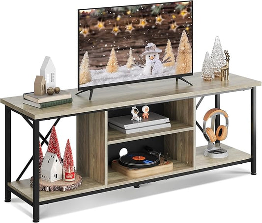 WLIVE Industrial TV Stand for Up to 65 inch TV, Heavy-Duty Metal Frame Entertainment Center with Adjustable Shelves & Cable Management, Media TV Console for Living Room Bedroom, Gerige