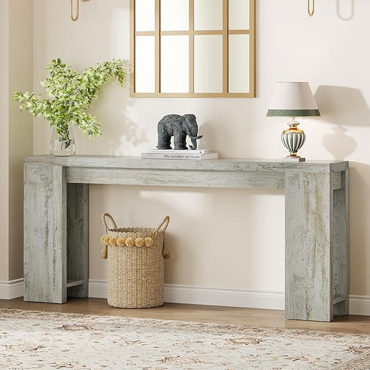 Tribesigns 70.9-Inch Extra Long Console Table, Farmhouse Wood Sofa Table Behind Couch, Narrow Entryway Accent Table for Living Room, Hallway, Entrance, Foyer (Distressed White)