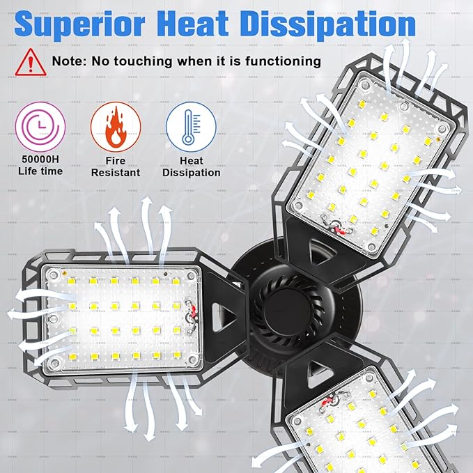 LED Garage Lights 1 Pack -80W, 8000LM 6500K Led Shop Light with 3 Deformable Panels, Basement Barn Light Garages Ceiling Lights, E26/E27 for Garage, Warehouse, Shop, Basement