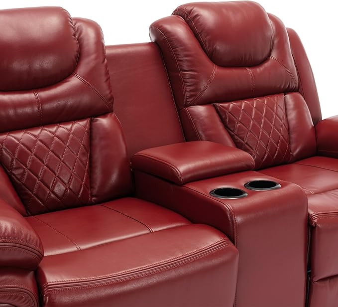 ERYE 73-Inch Oversized Manual Reclining Sofa with LED Strip and Cupholders for Living Room Home Theater, Multifunctional Faux Leather Loveseat Manual Recliner Couches | Storage Console, Cup Holder, LED Light Strips