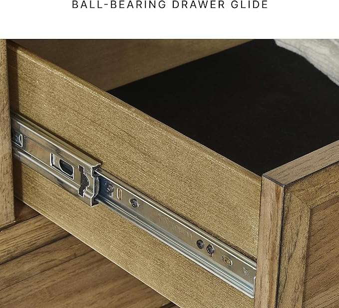 Signature Design by Ashley Sharlance Casual 3-Drawer Nightstand with Felt-Lined Top Drawer, Power Supply and USB Ports for Bedroom, Light Brown