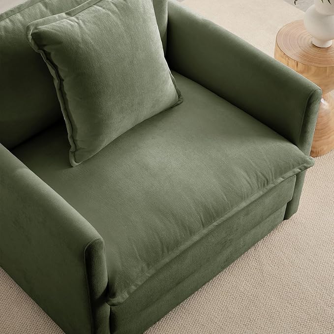 Chenille Oversized Chair with Ottoman Set of 2 - Wide Comfy Reading Chair and Ottoman Set, Lounge Chair with Deep Seat for Living Room, Reading Nook, Kids Room, Bedroom, Family, Sage Green
