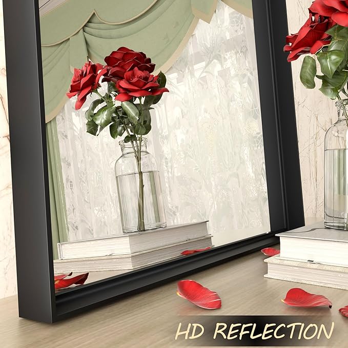 24x32 Inch Black Metal Framed Wall Mirror for Wall, Matte Black Rectangle Mirror, Bathroom Vanity Mirror with Square Corner, Anti-Rust (Horizontal/Vertical)