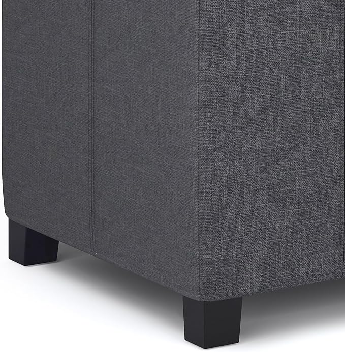 SIMPLIHOME Dover Storage Ottoman Bench - 36 inch Wide Upholstered Linen Look Fabric Rectangular Lift-Top Ottoman in Slate Grey, Contemporary Bench for Living Room with Safety Hinges