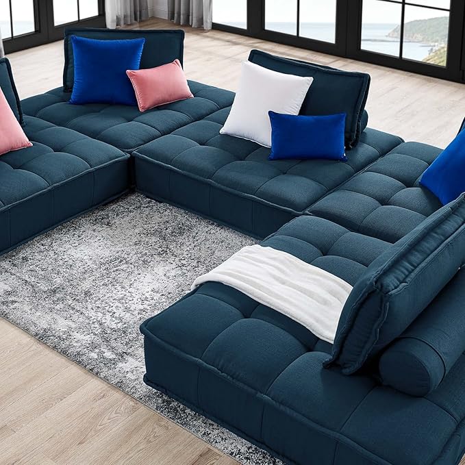 Modway Saunter, 5-Piece Sectional Sofa, Azure