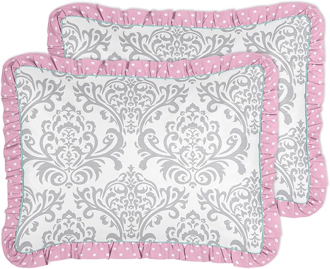 Sweet Jojo Designs Skylar Turquoise Blue, Pink Polka Dot and Gray Damask 3 Piece Girls Full/Queen Bedding Set