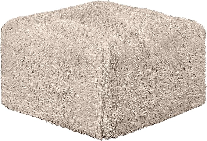 Furniture of America Havyn Modern Faux Fur 1-Seater Square Modular Foam Ottoman, Compressed Couch in a Box, No Assembly Required, for Living Room and Office, Taupe