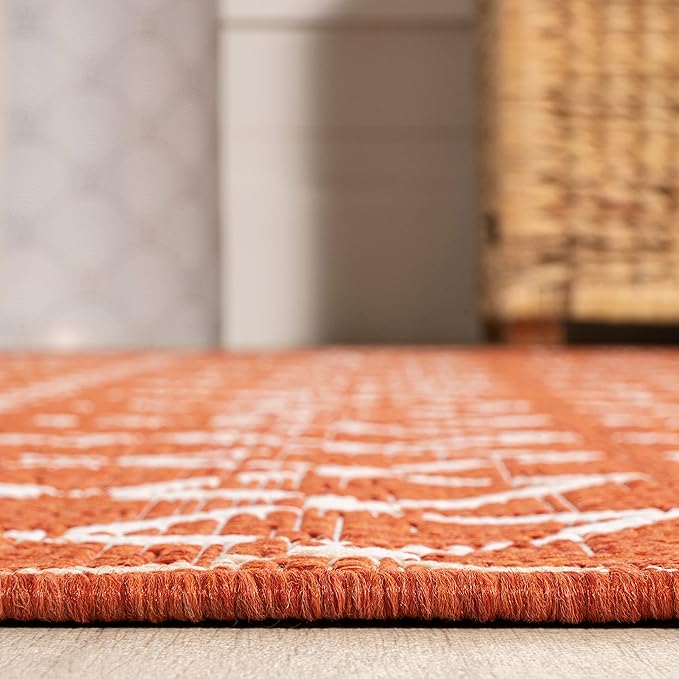 JONATHAN Y Moroccan Geometric Indoor Outdoor Area Rug 5X8 Orange/Cream, Ourika Textured Weave for Backyard, Patio, Porch, Easy-Cleaning, High Traffic, Pet-Friendly, Non-Shedding (SMB108P-5)
