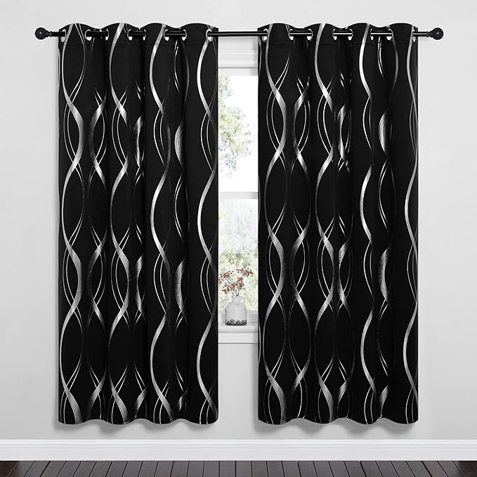 NICETOWN Blackout Curtain Panels 72 inches - Light Reducing Thermal Insulated Solid Grommet Blackout Curtains/Panels/Drapes for Living Room/Nursery/Kids Room (Set of 2, 52 inches by 72 Inch, Black)