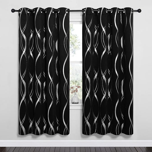 NICETOWN Blackout Curtain Panels 72 inches - Light Reducing Thermal Insulated Solid Grommet Blackout Curtains/Panels/Drapes for Living Room/Nursery/Kids Room (Set of 2, 52 inches by 72 Inch, Black)