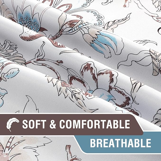 H.VERSAILTEX Blackout Curtains 96 Inch Length 2 Panels Set Floral Print Curtain Drapes for Living Room Thermal Insulated Grommet Window Curtains for Bedroom - Traditional Floral in Brown and Soft Teal