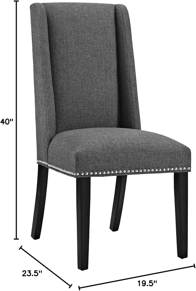 Modway Baron Modern Tall Back Wood Upholstered Fabric Four Dining Chairs in Gray