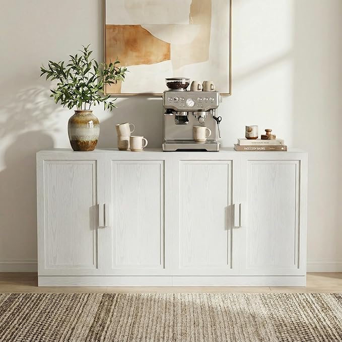 Casaphoria Adam Sideboard Buffet Cabinet with Storage, Sideboard Cabinet with Wooden Doors & Adjustable Shelves, 62" W x 31" H Coffee Bar for Entryway Kitchen Living Room, White