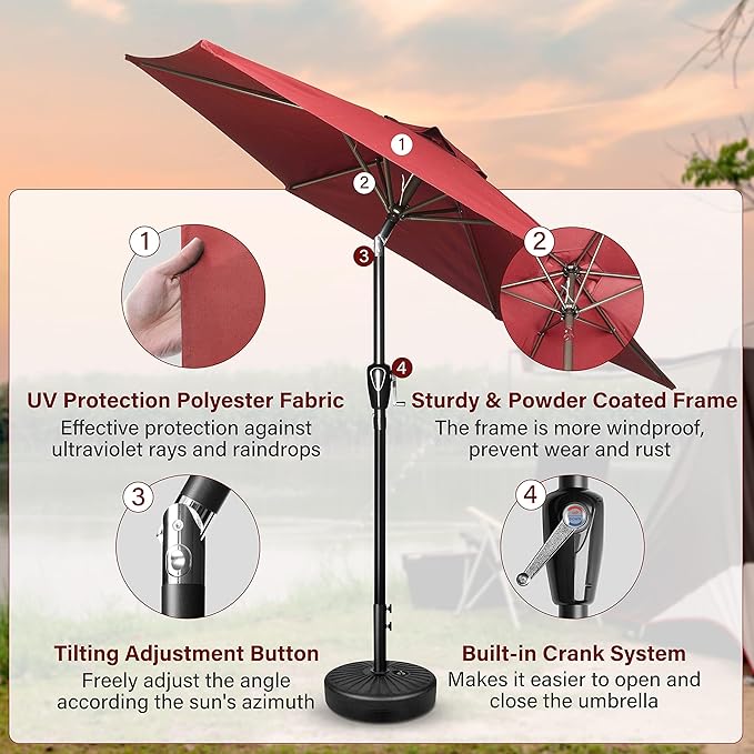 Simple Deluxe 2 Pack 9ft Patio Umbrella Outdoor Table Market Umbrella, 8 Sturdy Ribs for Garden, Deck, Backyard, Pool, Red