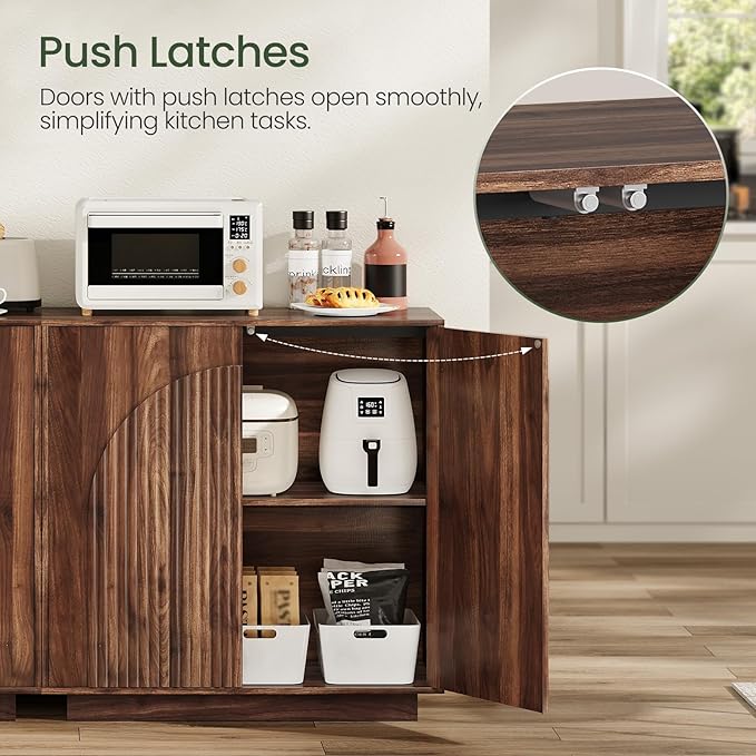 Buffet Cabinet, Sideboard Buffet Cabinet with Storage, Coffee Bar Cabinet, Push-to-Open Doors & Adjustable Internal Shelf, Buffet Table for Kitchen, Dining Room, Walnut MCB01HT