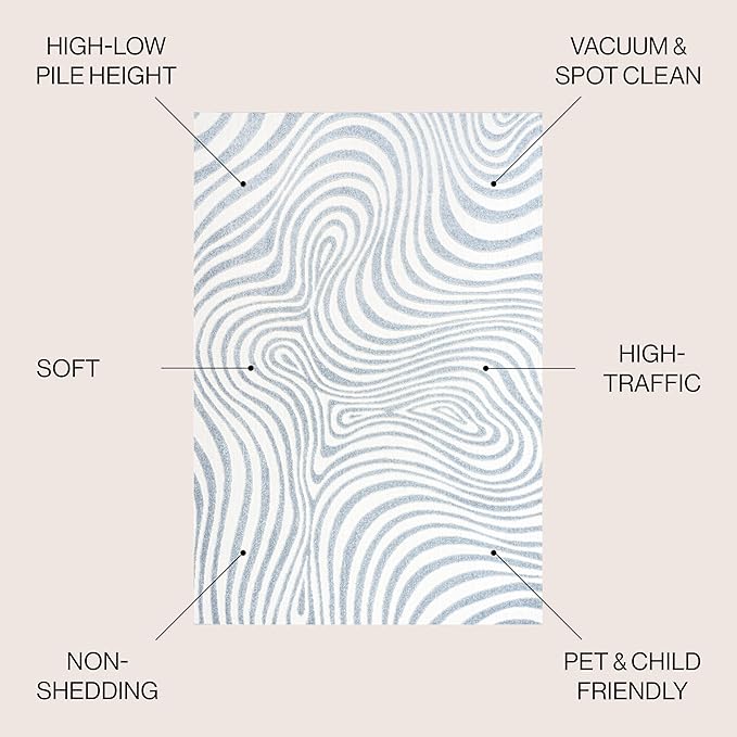 JONATHAN Y Maribo High-Low Abstract Striped Light Blue/Ivory 10x14 Indoor/Outdoor Area Rug, Pet Friendly, Non-Shedding, Stain Resistant, Easy-Cleaning for Backyard, Patio (SCN103C-14)