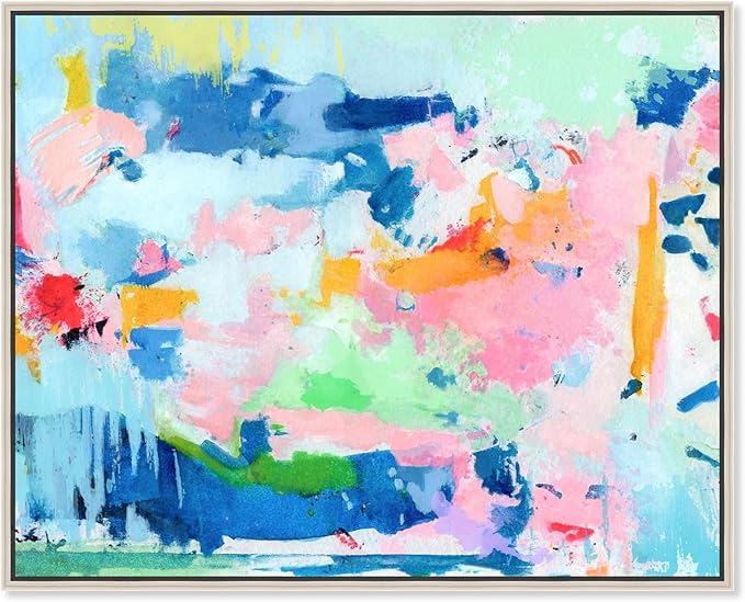 Art Remedy Peaceful Haven Canvas Bright Colorful Abstract Wall Art, Silver Frame, 24" x 20"