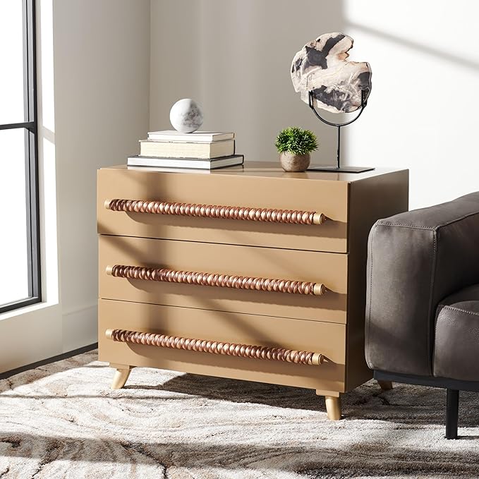 Safavieh Home Raquel Modern Taupe and Gold and Brown 3-drawer Chest