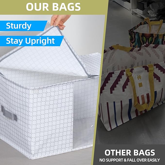 95L Large Freestanding Storage Bags, 5-Pack Waterproof Clothes Storage Bins Foldable Closet Organizers with 2 Durable Handles & Zipper for Blanket, Comforters, Bed Sheets, Pillows, Toys