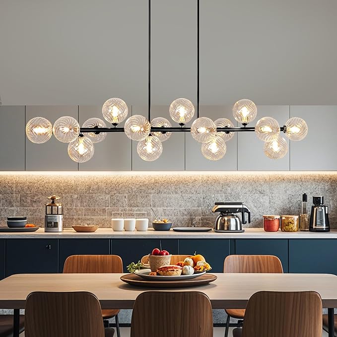 16-Light Linear Chandelier,Modern Chandeliers for Dining Room Light Fixture Large Black Sputnik Chandeliers 55" Clear Globe Sputnik Ceiling Light Fixture Large Chandelier Pendant Lights Kitchen Island